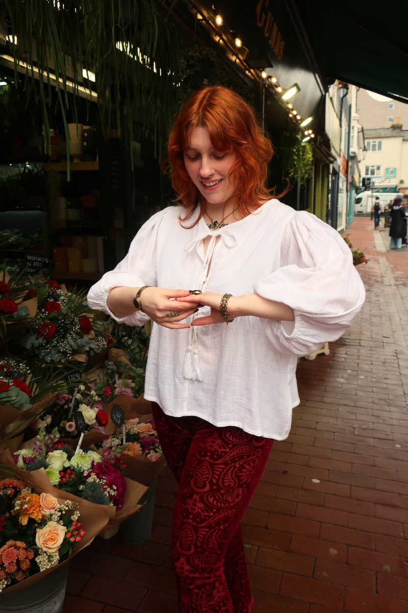 Iris Folk Top in Salt White