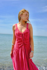 Embroidered Corset Maxi in Berry Pink Floral - Free Size
