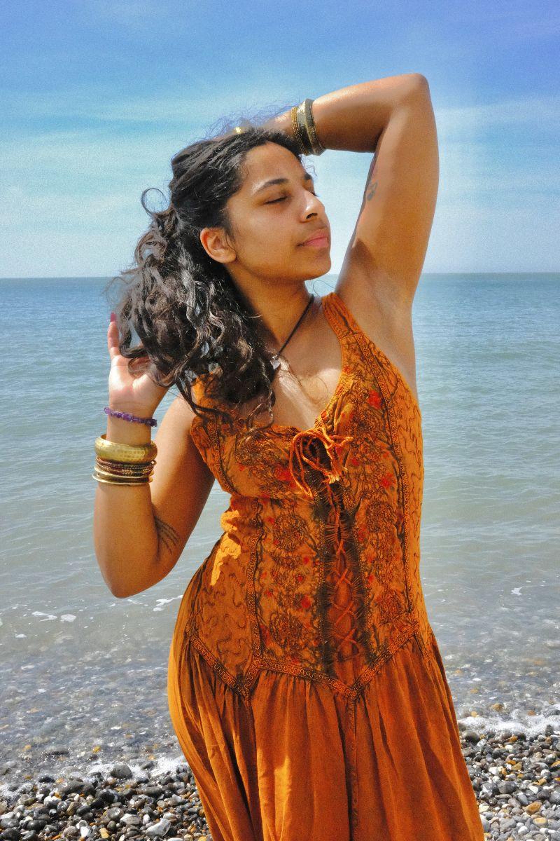 Embroidered Corset Maxi in Burnt Orange Floral - Free Size