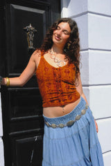 Embroidered Corset Top in Burnt Orange - Free Size