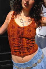 Embroidered Corset Top in Burnt Orange - Free Size
