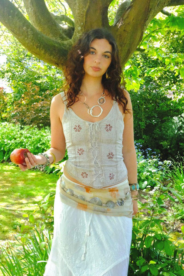 Embroidered Corset Top in Maple White - Free Size