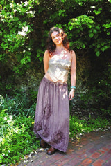 Embroidered Drawstring Midi Skirt in Dark Mauve - Free Size