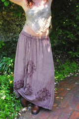 Embroidered Drawstring Midi Skirt in Dark Mauve - Free Size