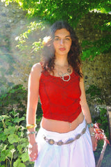 Embroidered Handkerchief Top in Earth Red - Free Size