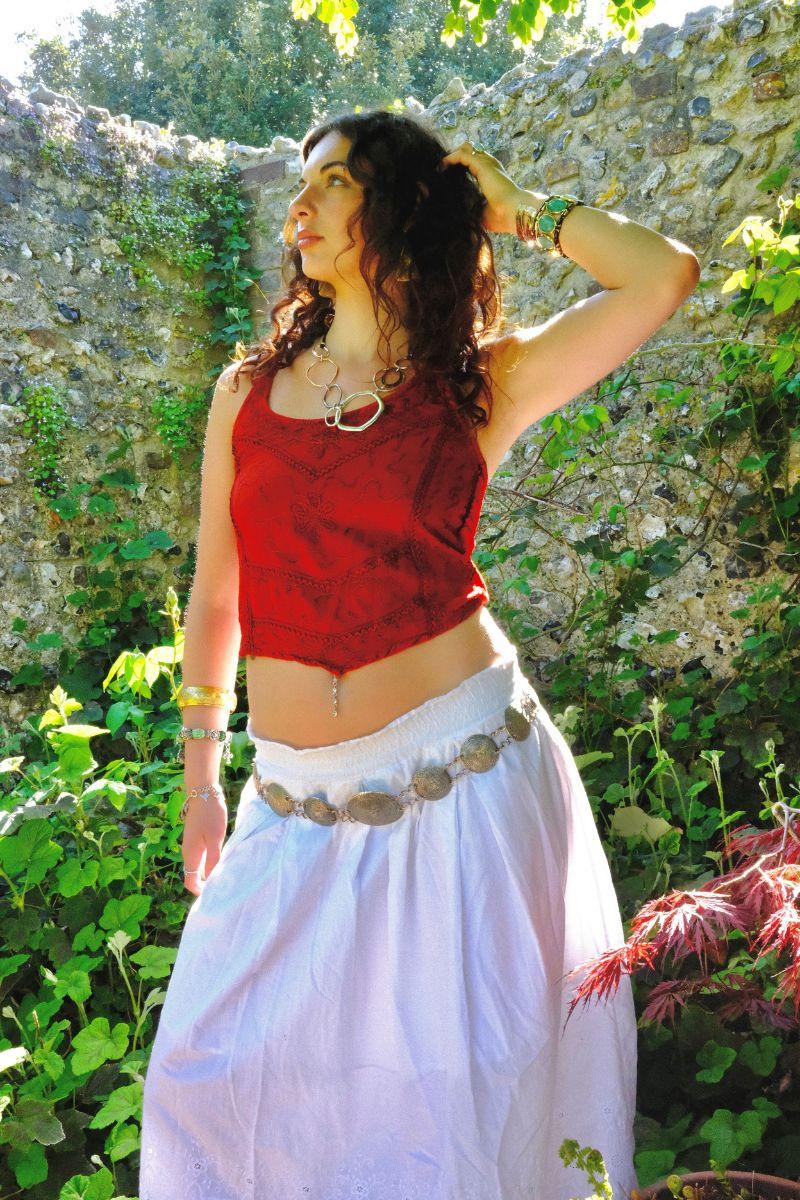 Embroidered Handkerchief Top in Earth Red - Free Size