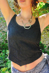 Embroidered Handkerchief Top in Pitch Black - Free Size
