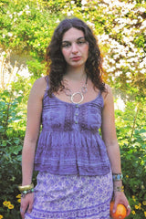 Embroidered Peplum Cami Top in Lilac Haze - Free Size