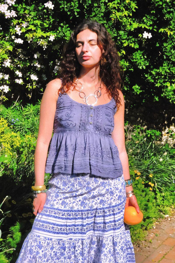 Embroidered Peplum Cami Top in Lilac Haze - Free Size