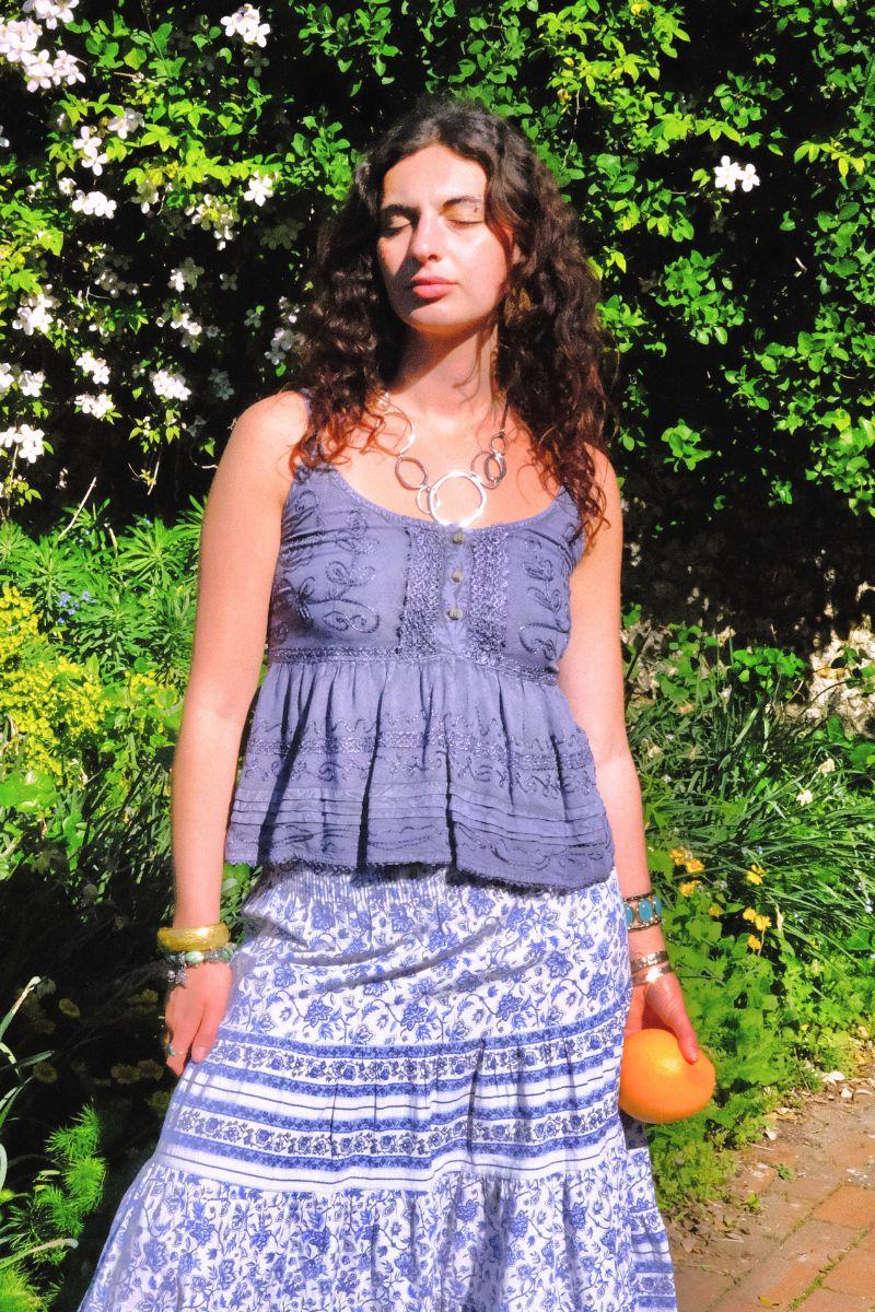 Embroidered Peplum Cami Top in Lilac Haze - Free Size