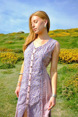 Embroidered Sleeveless Kaftan Midi in Heather Pink Floral
