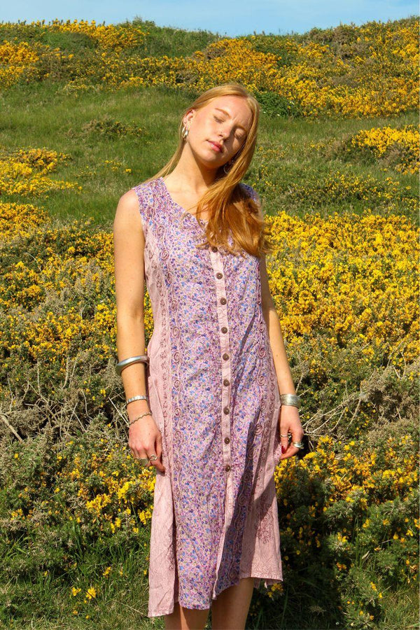 Embroidered Sleeveless Kaftan Midi in Heather Pink Floral