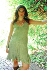 Indian Embroidered Mini Slip Dress in Dusty Sage - Free Size