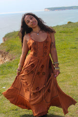 Indian Embroidered Strappy Maxi in Burnt Orange - Free Size 3XL