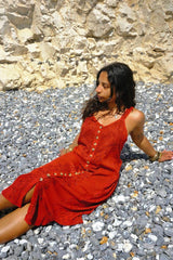 Indian Embroidered Strappy Maxi in Earth Red