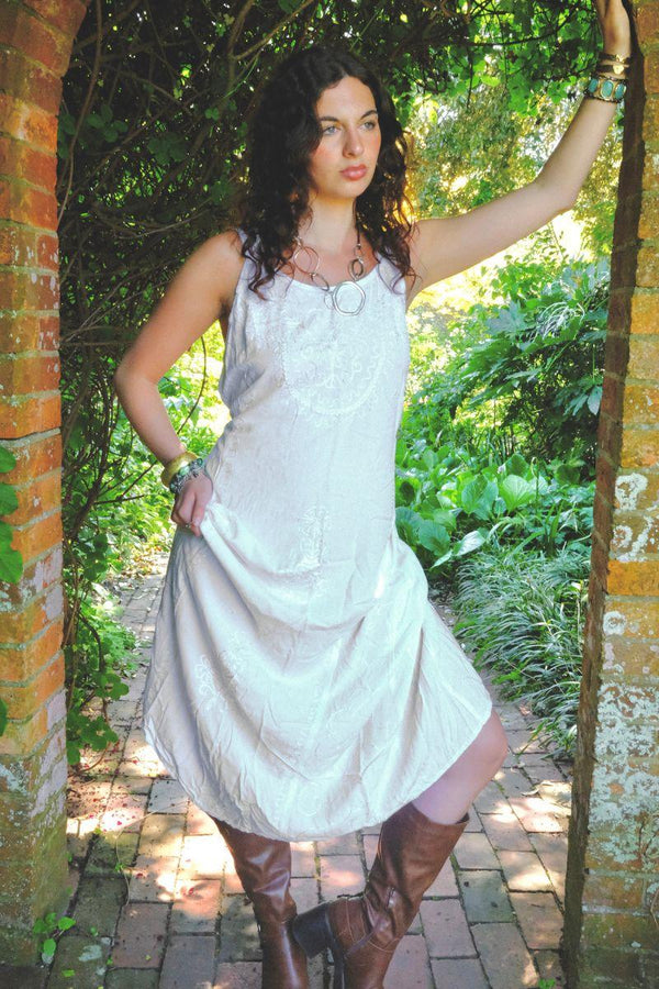 Indian Embroidered Strappy Maxi in Grecian White