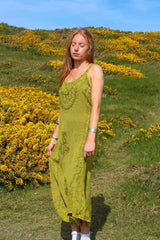 Indian Embroidered Strappy Maxi in Lime Green