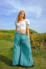 Indian Wide Leg Trousers in Calypso Blue - Free Size