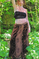 Velvet Handkerchief Midi Skirt in Chestnut Brown - Free Size