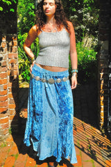 Velvet Handkerchief Midi Skirt in Oceanic - Free Size