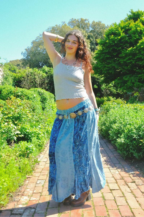 Velvet Handkerchief Midi Skirt in Oceanic - Free Size