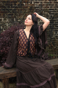 Dixie Quilted Waistcoat Top in Saddle Brown Block Print Floral