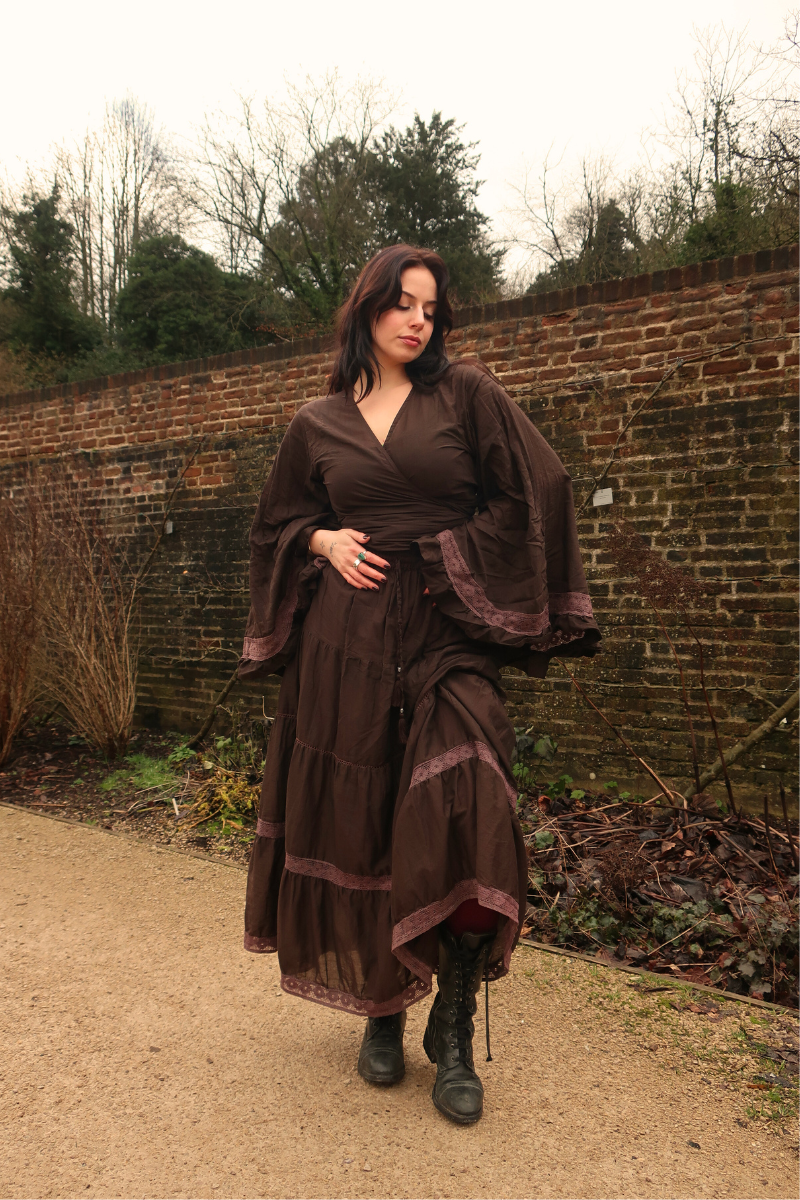 Pisces Crochet Wrap Top in Tuscan Brown
