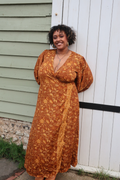 Lola Folklore Floral Wrap Dress in Witch-Hazel Gold