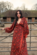 Lola Folklore Floral Wrap Dress in Cedar Red