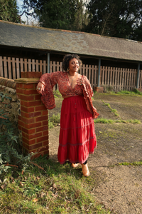 Pisces Crochet Skirt in Belladonna Red