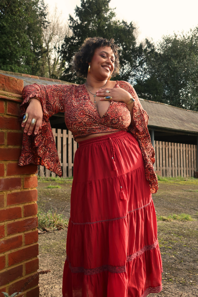 Venus Wrap Top in Bowie Red Mandala