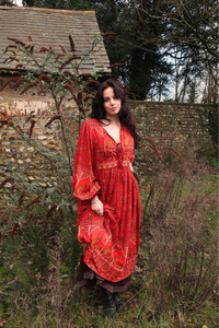 Peacock Primrose Dress in Berry Red