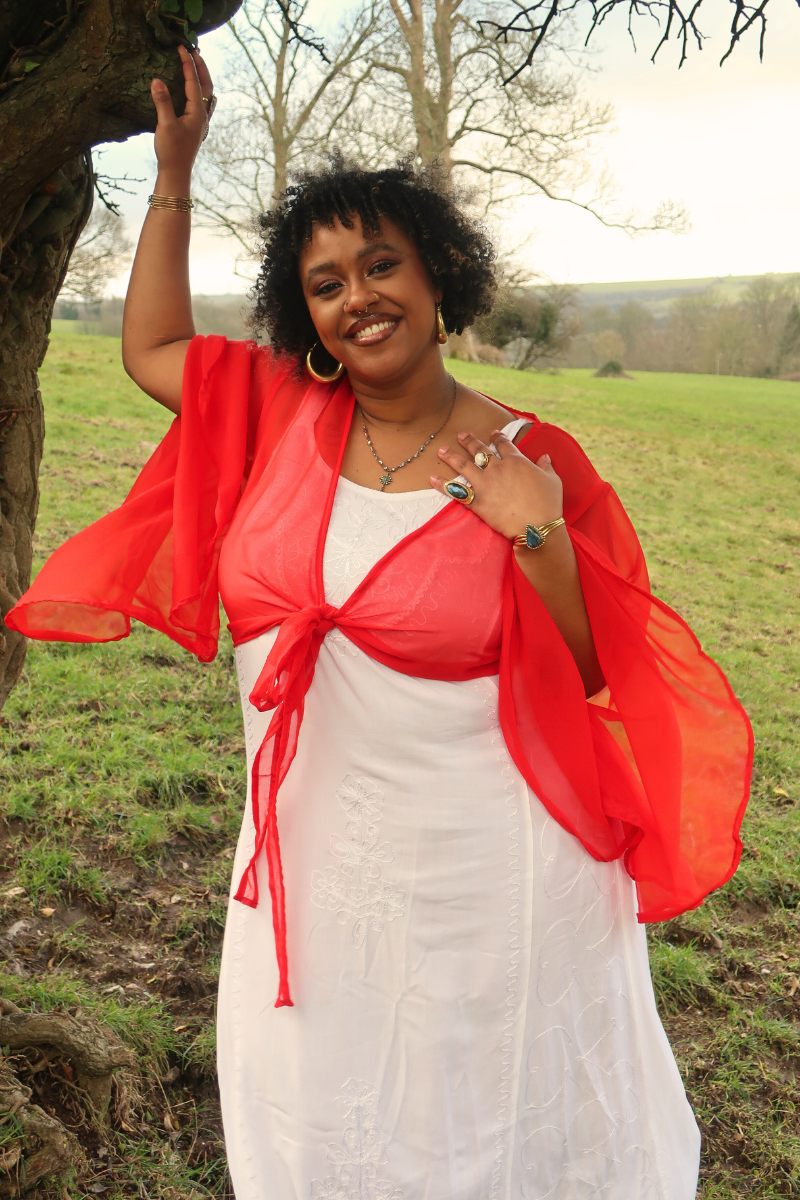 Virgo Sheer Wrap Top in Heart Red