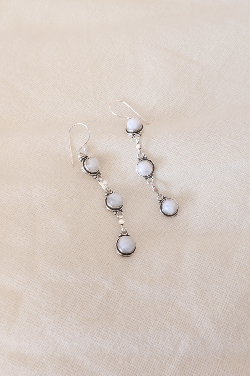 Moonstone Beads Silver Plated Earrings