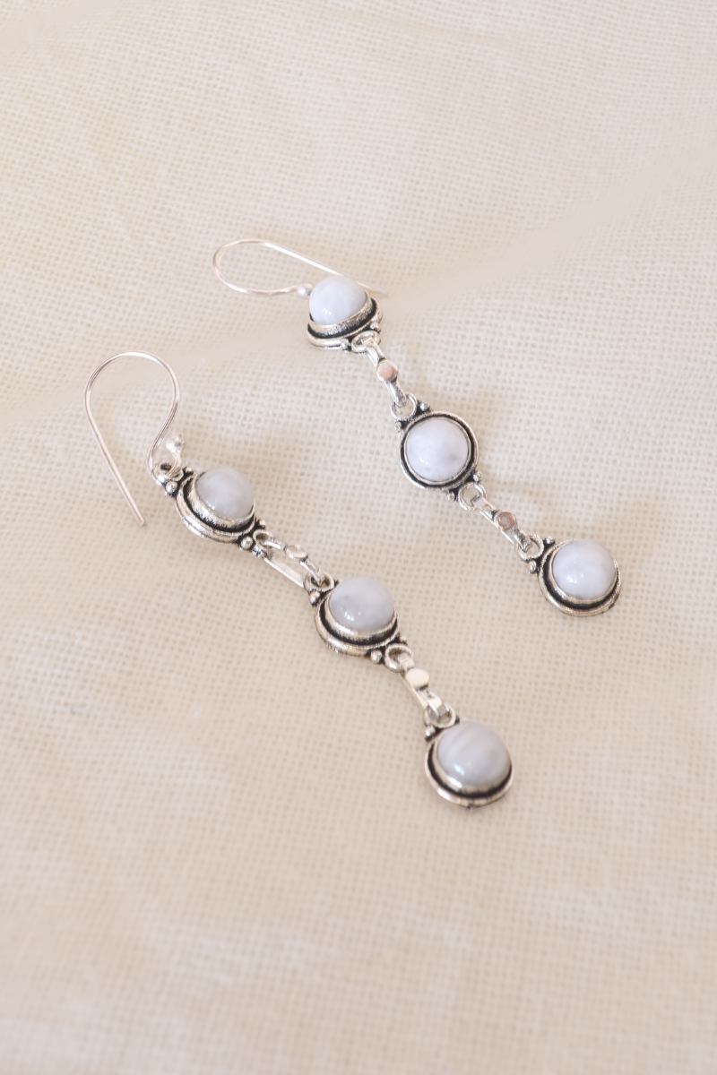 Moonstone Beads Silver Plated Earrings