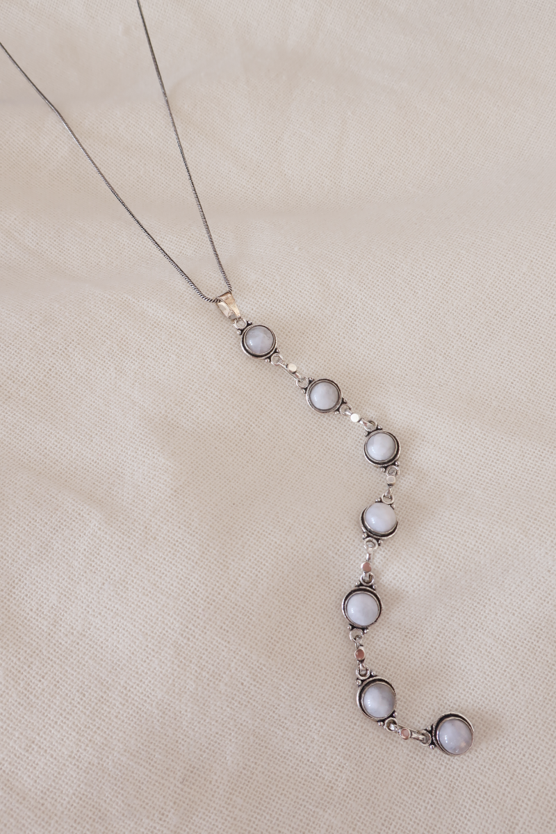 Moonstone Droplets Silver Plated Necklace