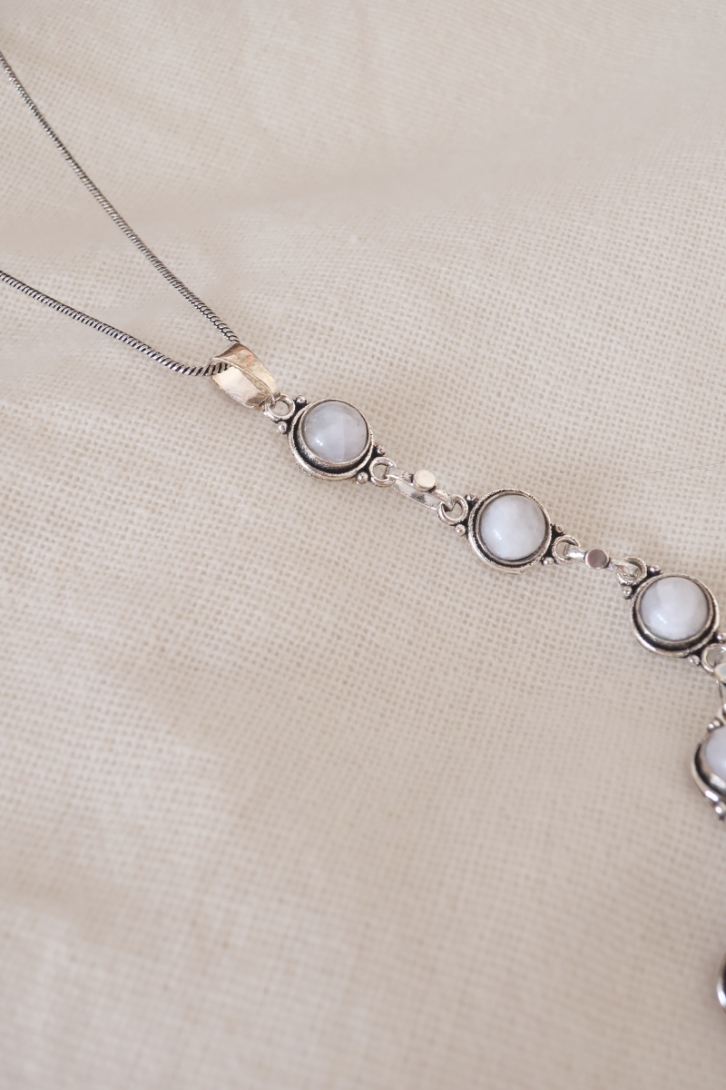 Moonstone Droplets Silver Plated Necklace