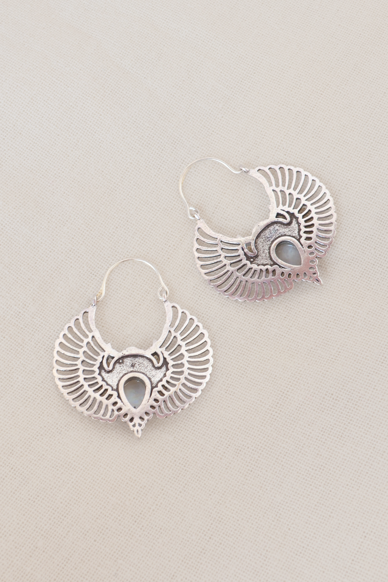 Moonstone Owls Silver Plated Earrings