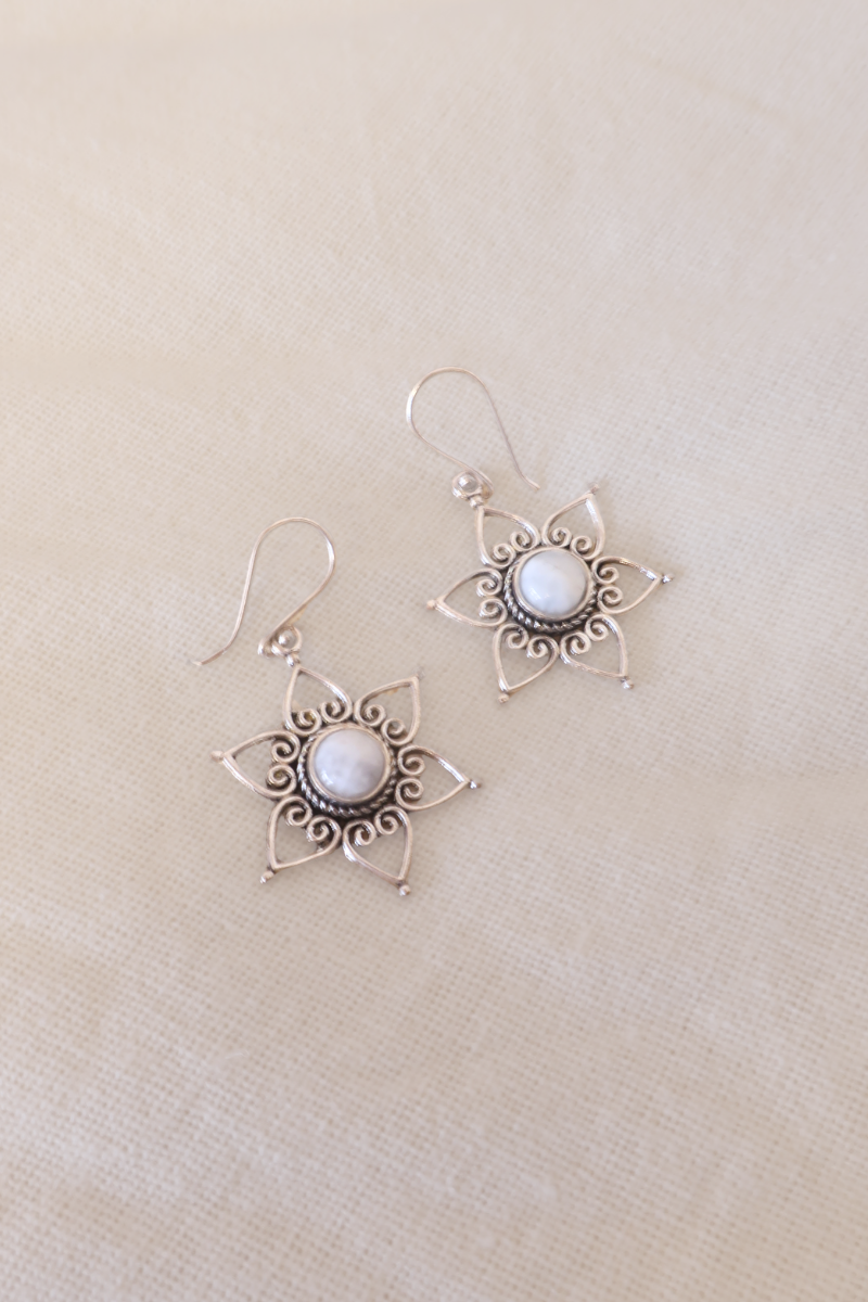 Moonstone Petal Silver Plated Earrings