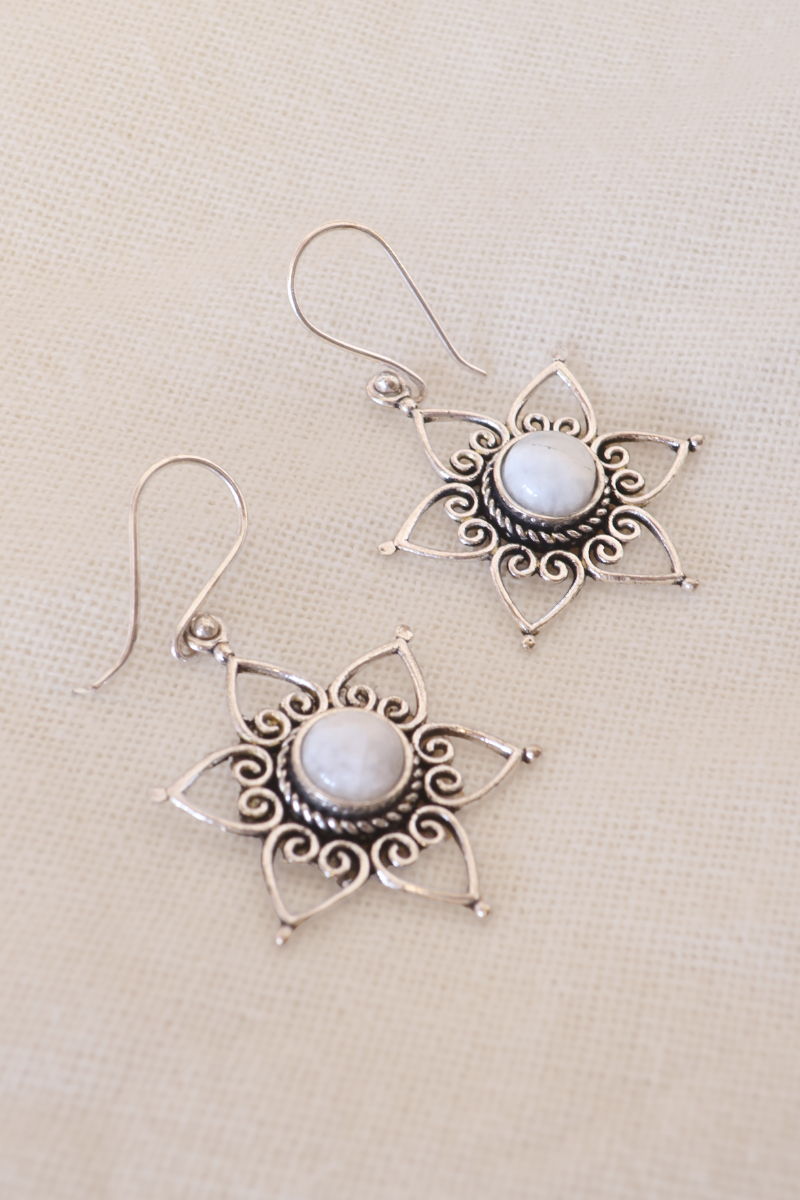 Moonstone Petal Silver Plated Earrings