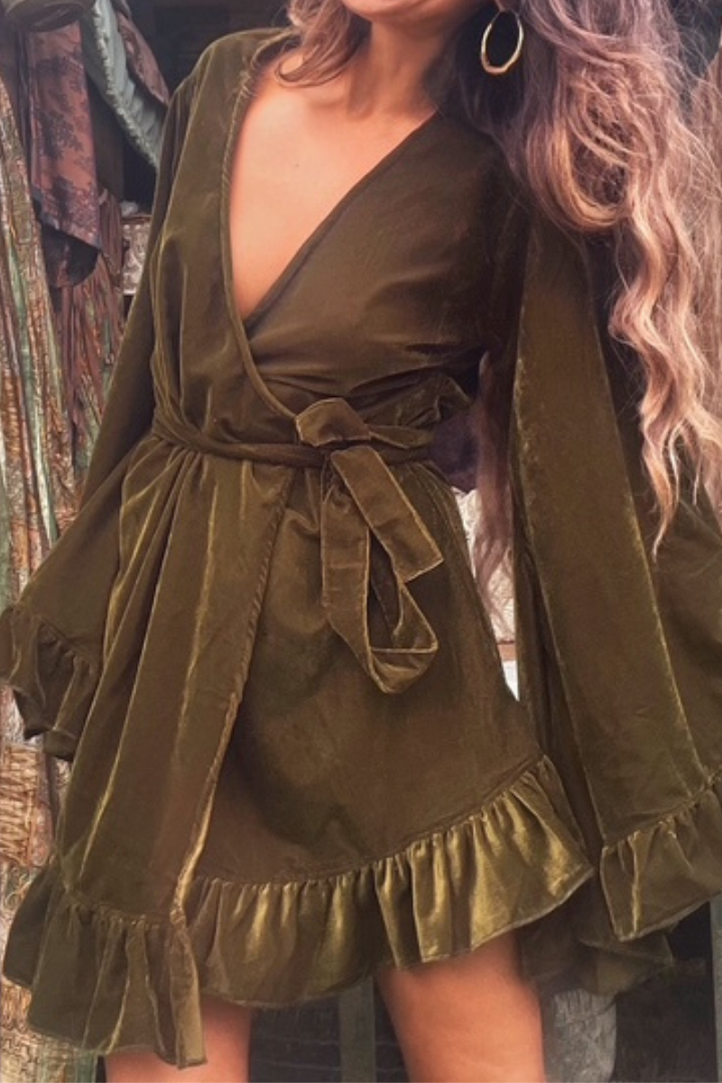 Khroma Venus Mini Wrap Dress in Ophelia Green Velvet