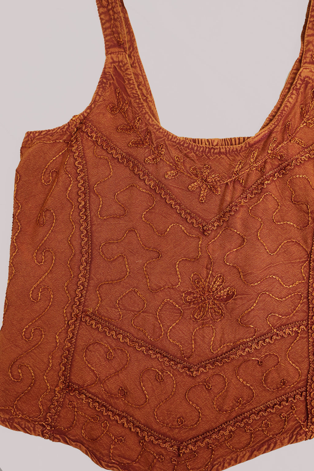 Embroidered Handkerchief Top in Burnt Orange - Free Size
