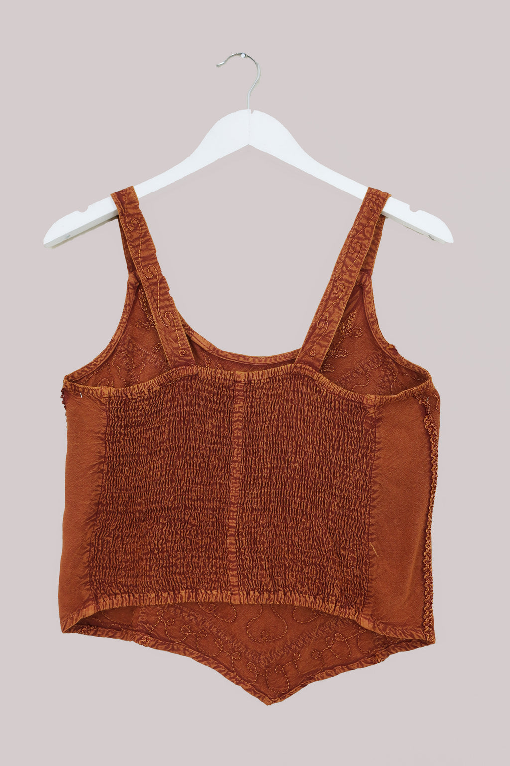 Embroidered Handkerchief Top in Burnt Orange - Free Size