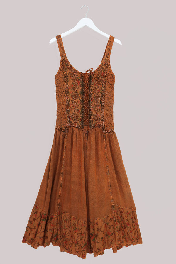 Indian Embroidered Corset Maxi in Burnt Orange Floral by All About Audrey