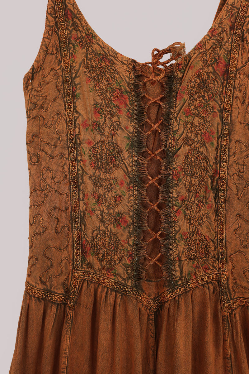 Indian Embroidered Corset Maxi in Burnt Orange Floral by All About Audrey