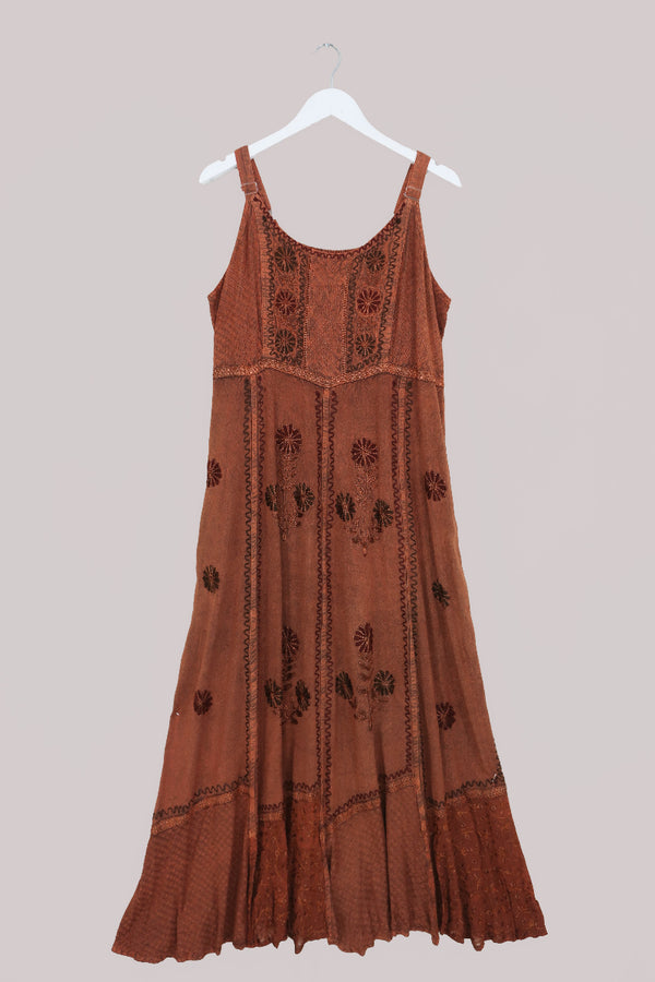 Indian Embroidered Strappy Maxi in Burnt Orange - Free Size 3XL by All About Audrey