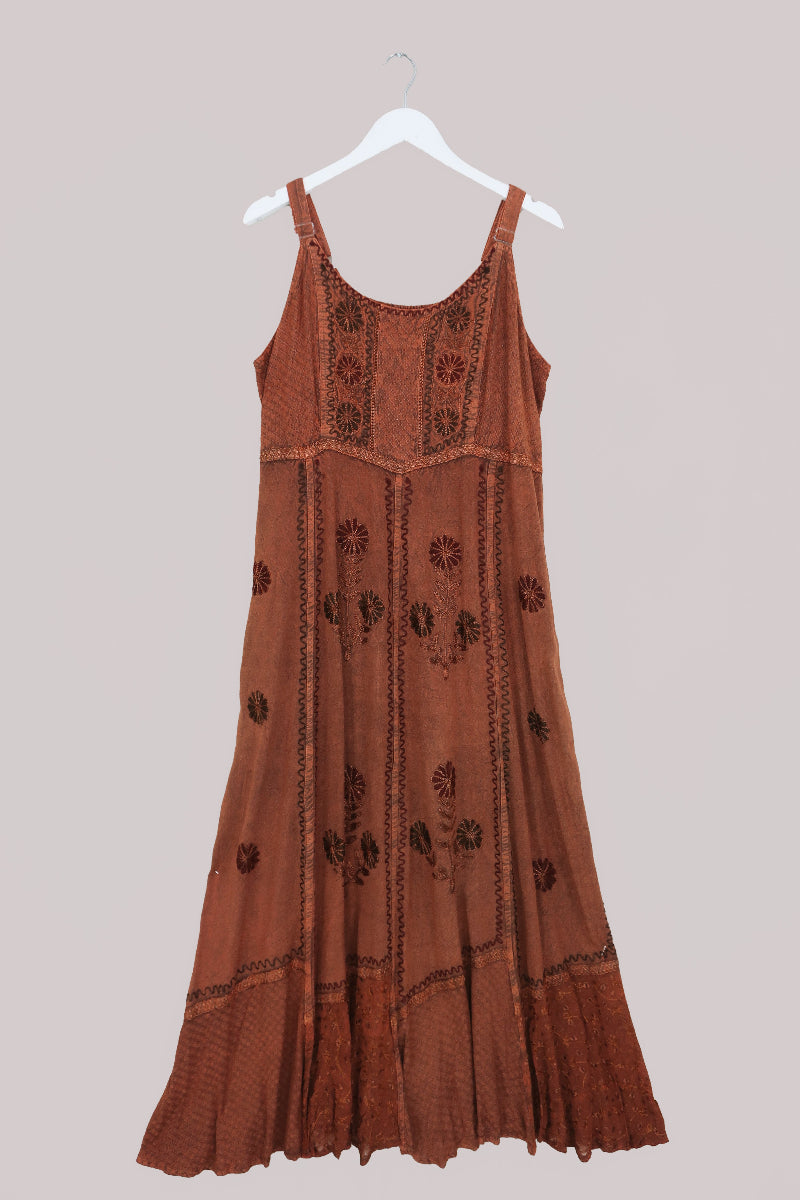 Indian Embroidered Strappy Maxi in Burnt Orange - Free Size 3XL by All About Audrey