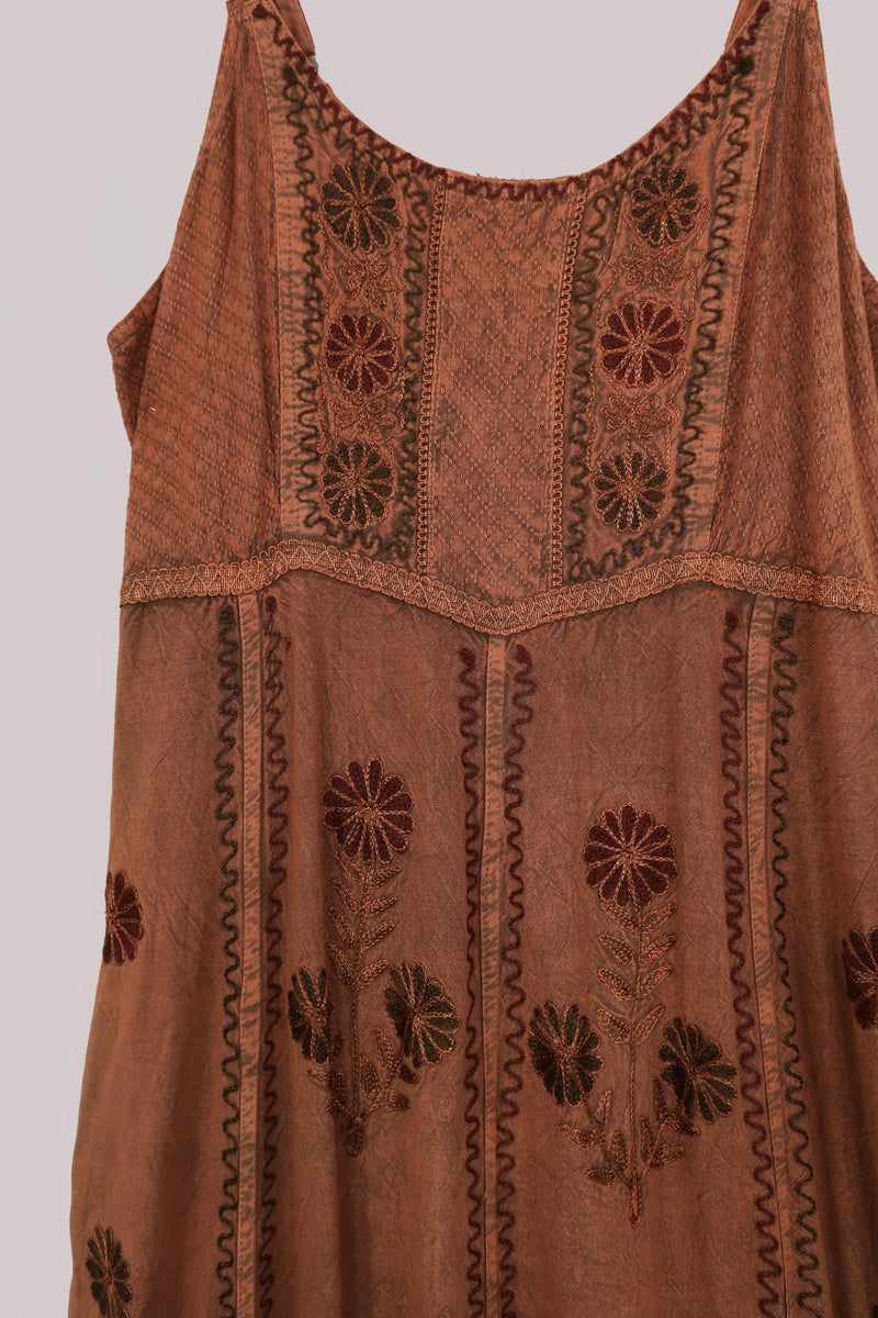 Indian Embroidered Strappy Maxi in Burnt Orange - Free Size 3XL by All About Audrey