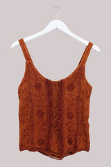 Embroidered Corset Top in Burnt Orange - Free Size