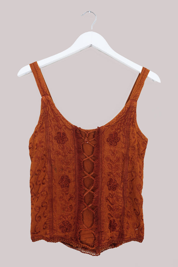 Embroidered Corset Top in Burnt Orange - Free Size